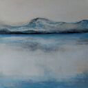 MIEJSCE - obraz akrylowy 40x40 cm (sygnowany, bez ramy), niebieskie i szare odcienie