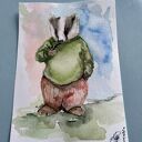Borsuk - ilustracja bajkowa jesienna w akwareli
