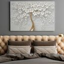 Obraz na płótnie białe drzewo ze złotymi kwiatami w stylu glamour 70x50 cm (98401)
