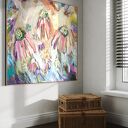 Obraz abstrakcja kwiaty 100x100 cm - ręcznie malowany akryl na płótnie