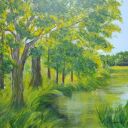 OBRAZ RĘCZNIE MALOWANY AKRYLOWY "WIOSNĄ W PARKU" - 24x30cm