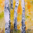 Obraz olejny ręcznie malowany szpachlą - Brzozowy zagajnik 60x40 cm