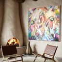 Obraz abstrakcja kwiaty 100x100 cm - ręcznie malowany akryl na płótnie