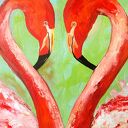 Love od the answer - obraz akrylowy z flamingami (30x40 cm)