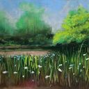 Pejzaż 18x24 cm - pastele suche z drzewami i łąką