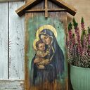 Obraz malowany na starych deskach - Madonna z Dzieciątkiem