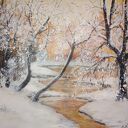 Seria zimowych obrazów 2 sztuki - ręcznie malowane akrylowe 30x24 cm