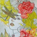 Ważka - obraz mix media 50x70 cm
