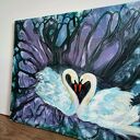 Purpurowe serca - ręcznie malowany obraz miłości na płótnie