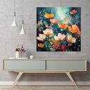 Zielony obraz abstrakcyjna łąka kwietna - kolorowy wdyruk na płótnie 50x50