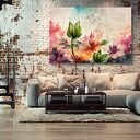 Abstrakcyjny obraz na płótnie z kwiatami i liśćmi 120x80 cm