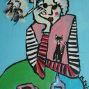 Obraz do salonu „Kawa i papieros” - akryl na płycie 21x29 cm