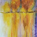 Pejzaż akwarela z drzewami 12,5x18 cm