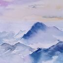 Obraz ręcznie malowany „W nastroju indygo” akwarela oprawiony 52x42 cm