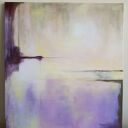 Abstrakcyjny obraz akrylowy 60 x 50 cm - żółto-fioletowy, gotowy do powieszenia
