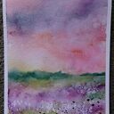 Fioletowa Łąka - akwarela 32x24 cm (pejzaż) - praca sygnowana