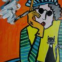 Obraz Babcia z fajką do salonu - akryl na płycie 21x29 cm