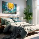 Obraz do salonu - JELEŃ W LESIE KSIĘŻYC NOCNY KRAJOBRAZ - 70x50 cm (106101)