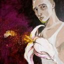 "BIAŁA LILIA" obraz akrylowy na płótnie 100x70cm artystki Adriany Laube