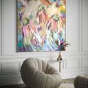 Obraz abstrakcja kwiaty 100x100 cm - ręcznie malowany akryl na płótnie