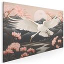Obraz do salonu - ŻURAW W LOCIE SAKURA GÓRSKI KRAJOBRAZ - 70x50 cm (106901)