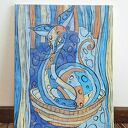 Kotka w koszyku - obraz giclee na płótnie Canvas
