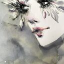 White Lashes - ilustracja modowa: akwarela i tusz na papierze, portret kobiety (20,9 x 28,9 cm, bez ramy)