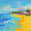 Słoneczne wybrzeże - oryginalny obraz pastelą olejną 15x15 cm