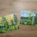 Brzozy w kolorze - ręcznie malowany zestaw 2 obrazów akrylowych 24x30