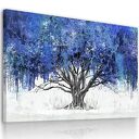 Obraz do salonu drukowany na płótnie z drzewem w odcieniach niebieskiego 02612
