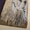 Żurawie obraz ptaki malowane na desce /26/