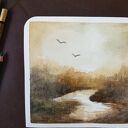 Pejzaż w akwareli 15x15 cm - kwadrat (brąz i beż)