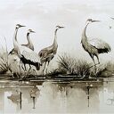 Żurawie z królestwa wiatru, Akwarela 24x32 cm