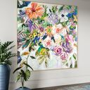Abstrakcja 80x80 cm - bukiet kolorowych kwiatów w nowoczesnym stylu