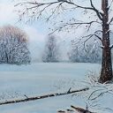 KLASYCZNY PEJZAŻ ZIMOWY W NOWOCZESNYM WYDANIU MALOWANY NA PŁÓTNIE -"W BIAŁEJ CISZY"