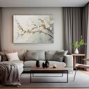 Obraz do salonu - GAŁĄŹ Z BIAŁYMI KWIATAMI DELIKATNY MOTYW - 70x50 cm (104001)