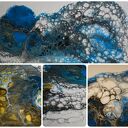 Abstrakcyjny obraz do salonu "Morska fala" 120x60 cm - ręcznie malowany pouring