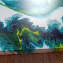Błękitna Laguna 70x70 - obraz abstrakcyjny 3D ręcznie malowany