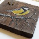 Ptak sikorka obraz malowany na desce /14/