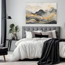 Obraz do salonu - ABSTRAKCYJNE GÓRY ZŁOTE LINIE PEJZAŻ - 70x50 cm (104301)