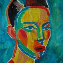Autorski portret kobiety w stylu fowizm - obraz akrylowy 21x29 cm