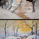 Seria zimowych obrazów 2 sztuki - ręcznie malowane akrylowe 30x24 cm
