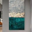Obraz nowoczesny 80x160cm w kolorach turkus złoto brudna biel