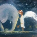 FOREVER - ręcznie malowany obraz olejny słoń aniołek fantasy na płótnie
