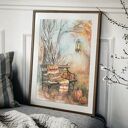 Jesienne Przebudzenie - Nastrojowa akwarela z dyniami i pledem, styl rustykalny i boho