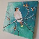 Jemiołuszka - obraz ręcznie malowany akryl na płótnie 20x20 cm