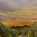 O zachodzie - obraz 100x80 cm z rzeką i lasem