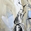 Blue 100x70 - obraz nad łóżko do sypialni w ciepłych beżach i niebiesiach