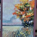 Pejzaż w suchych pastelach 18/24 cm - ręcznie rysowany krajobraz