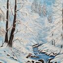 OBRAZ RĘCZNIE MALOWANY AKRYLOWY "W ZIMOWEJ BAŚNI" - 30x24cm